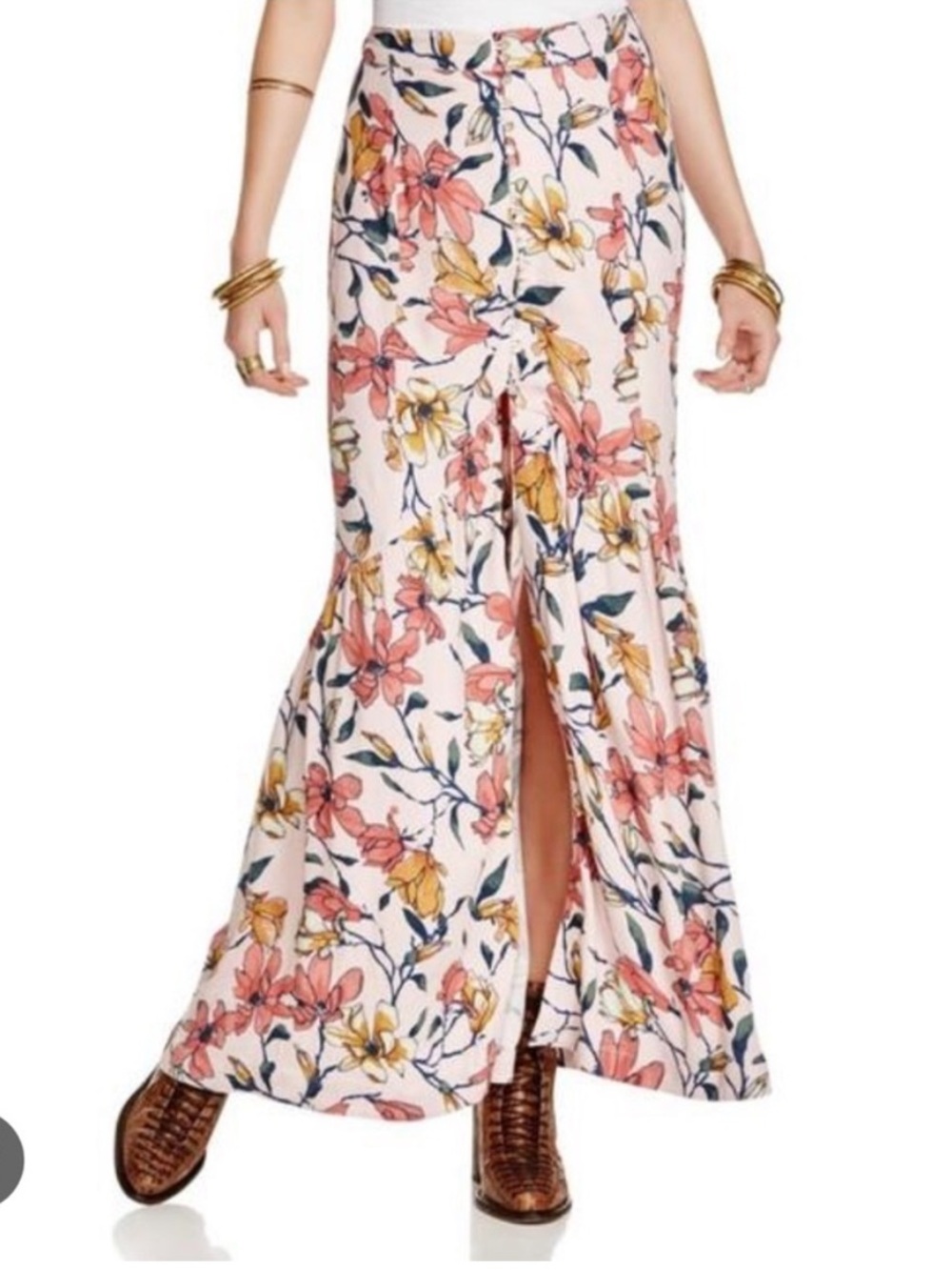 Free People Skirt Maxi 8 New NWT Floral Boho Slit Cottagecore Button Prairie